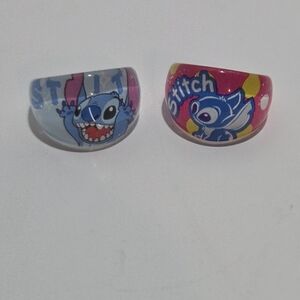 Pink And Blue Stitch Acrylic Rings Size 4